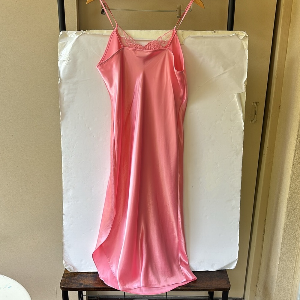 Vintage 90s Slip Dress Barbie Pink Girly Coquette Midi Lace Floral Medium 80’s M - Picture 13 of 17
